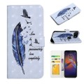 For Motorola Moto E6 Play Oil Embossed 3D Drawing Leather Phone Case(Blue Feather)