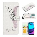 For Motorola Moto E20 / E30 / E40 Oil Embossed 3D Drawing Leather Phone Case(Feather)