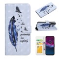 For Motorola One Action Oil Embossed 3D Drawing Leather Phone Case(Blue Feather)
