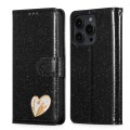 For iPhone 15 Pro Max Glitter Powder Love Leather Phone Case(Black)