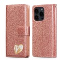 For iPhone 15 Pro Max Glitter Powder Love Leather Phone Case(Pink)