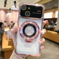 For iPhone 14 Plus MagSafe Holder Shockproof TPU Phone Case with Lens Film(Rose Gold)