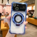 For iPhone 14 Plus MagSafe Holder Shockproof TPU Phone Case with Lens Film(Blue)