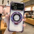 For iPhone 14 Plus MagSafe Holder Shockproof TPU Phone Case with Lens Film(Purple)