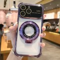 For iPhone 13 Pro MagSafe Holder Shockproof TPU Phone Case with Lens Film(Purple)