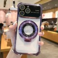 For iPhone 11 Pro Max MagSafe Holder Shockproof TPU Phone Case with Lens Film(Purple)