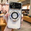 For iPhone 15 Plus MagSafe Holder Shockproof TPU Phone Case with Lens Film(Silver)