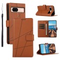 For Google Pixel 8a PU Genuine Leather Texture Embossed Line Phone Case(Brown)