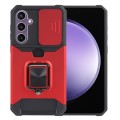 For Samsung Galaxy S23 FE 5G Camera Shield Card Slot PC+TPU Phone Case(Red)
