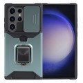 For Samsung Galaxy S24 Ultra 5G Camera Shield Card Slot PC+TPU Phone Case(Dark Green)
