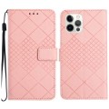 For iPhone 15 Pro Max Rhombic Grid Texture Leather Phone Case(Pink)