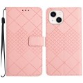 For iPhone 15 Plus Rhombic Grid Texture Leather Phone Case(Pink)