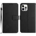 For iPhone 14 Pro Max Rhombic Grid Texture Leather Phone Case(Black)