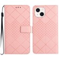 For iPhone 13 Rhombic Grid Texture Leather Phone Case(Pink)