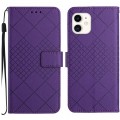 For iPhone 12 / 12 Pro Rhombic Grid Texture Leather Phone Case(Purple)