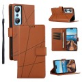 For Infinix Hot 20 4G PU Genuine Leather Texture Embossed Line Phone Case(Brown)