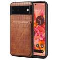 For Google Pixel 6 Denior Crocodile Texture Holder Electroplating Phone Case(Brown)