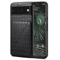 For Google Pixel 6 Pro Denior Crocodile Texture Holder Electroplating Phone Case(Black)