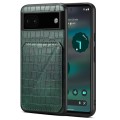 For Google Pixel 6a Denior Crocodile Texture Holder Electroplating Phone Case(Green)