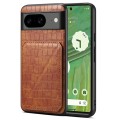 For Google Pixel 7 Denior Crocodile Texture Holder Electroplating Phone Case(Brown)