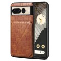 For Google Pixel 7 Pro Denior Crocodile Texture Holder Electroplating Phone Case(Brown)