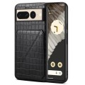 For Google Pixel 7 Pro Denior Crocodile Texture Holder Electroplating Phone Case(Black)