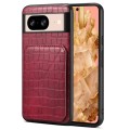 For Google Pixel 8 Denior Crocodile Texture Holder Electroplating Phone Case(Red)