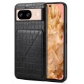For Google Pixel 8 Denior Crocodile Texture Holder Electroplating Phone Case(Black)