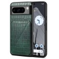 For Google Pixel 8 Pro Denior Crocodile Texture Holder Electroplating Phone Case(Green)