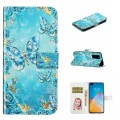 For Huawei P40 Oil Embossed 3D Drawing Leather Phone Case(Blue Butterflies)