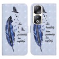 For Honor 90 Pro Oil Embossed 3D Drawing Leather Phone Case(Blue Feather)