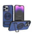 For iPhone 15 Pro Max Carbon Fiber Texture PC + TPU Phone Case with Metal Holder(Blue)