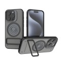 For iPhone 15 Pro Carbon Fiber Texture PC + TPU Phone Case with Metal Holder(Grey)