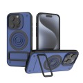 For iPhone 15 Pro Carbon Fiber Texture PC + TPU Phone Case with Metal Holder(Blue)