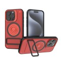 For iPhone 15 Pro Carbon Fiber Texture PC + TPU Phone Case with Metal Holder(Red)