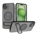 For iPhone 15 Plus Carbon Fiber Texture PC + TPU Phone Case with Metal Holder(Grey)