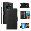 For Realme 12+ PU Genuine Leather Texture Embossed Line Phone Case(Black)