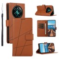 For Realme 12+ PU Genuine Leather Texture Embossed Line Phone Case(Brown)