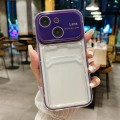 For iPhone 15 Large Window PC Hybrid TPU Phone Case with Card Slot(Dark Purple)