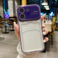 For iPhone 12 Large Window PC Hybrid TPU Phone Case with Card Slot(Dark Purple)