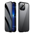 For iPhone 15 Dual-Lock Anti-peeping Glass 360 Full Body Frosted Magnetic Phone Case(Black)