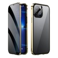 For iPhone 15 Dual-Lock Anti-peeping Glass 360 Full Body Frosted Magnetic Phone Case(Gold)