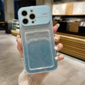 For iPhone 15 Pro Max Large Window Gradient Glitter Phone Case with Card Slot(Blue)