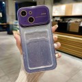 For iPhone 15 Plus Large Window Gradient Glitter Phone Case with Card Slot(Dark Purple)