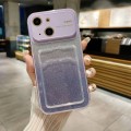 For iPhone 15 Plus Large Window Gradient Glitter Phone Case with Card Slot(Light Purple)