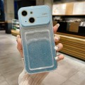 For iPhone 15 Plus Large Window Gradient Glitter Phone Case with Card Slot(Blue)
