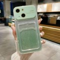 For iPhone 15 Large Window Gradient Glitter Phone Case with Card Slot(Green)