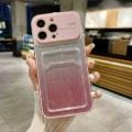 For iPhone 14 Pro Large Window Gradient Glitter Phone Case with Card Slot(Pink)