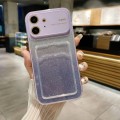 For iPhone 12 Large Window Gradient Glitter Phone Case with Card Slot(Light Purple)