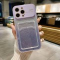 For iPhone 11 Pro Max Large Window Gradient Glitter Phone Case with Card Slot(Light Purple)